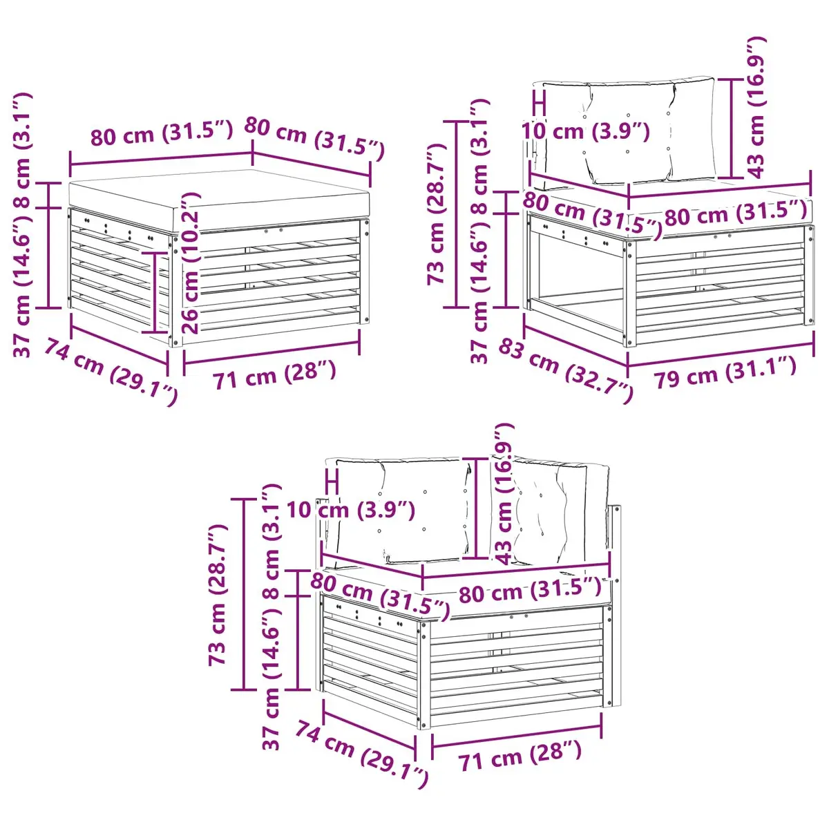 8-Piece Outdoor Sofa Set in Natural Acacia