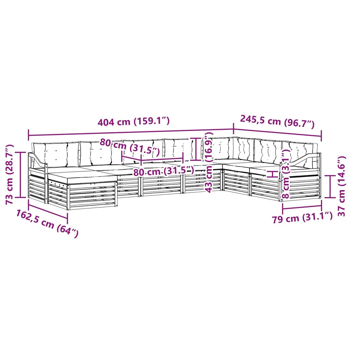 8-Piece Modular Outdoor Sofa Set in Anthracite