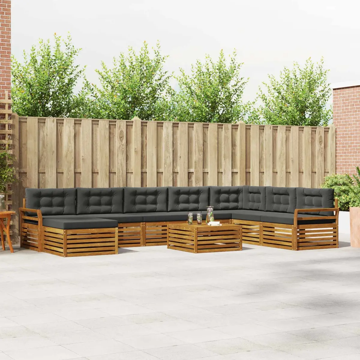 9-Piece Modular Outdoor Sectional Sofa Set in Natural Anthracite