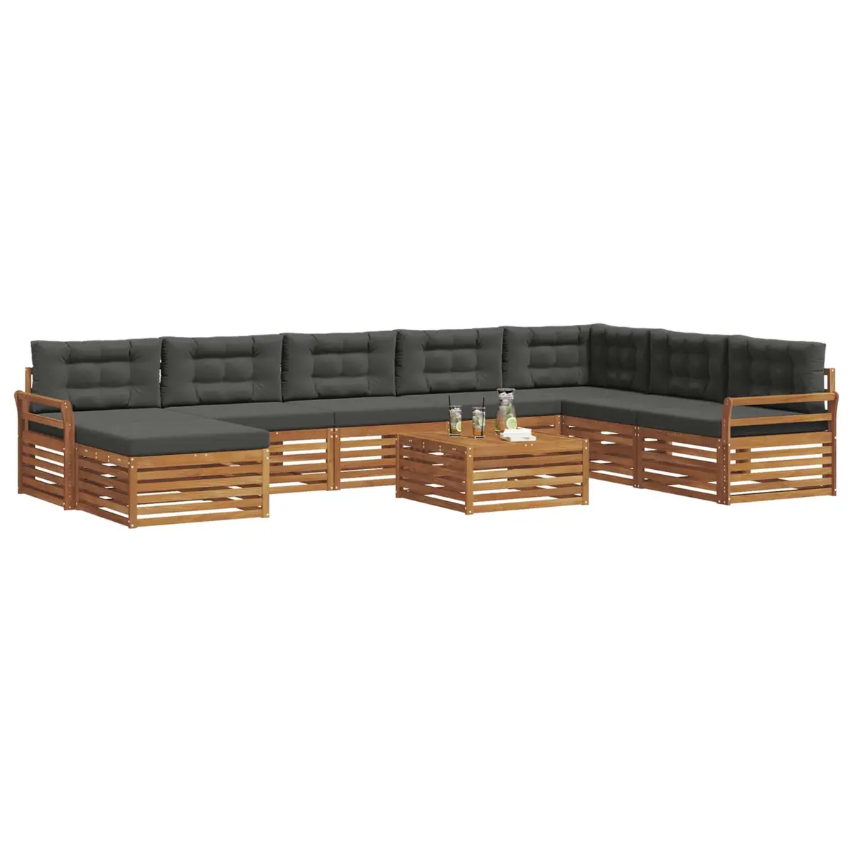 9-Piece Modular Outdoor Sectional Sofa Set in Natural Anthracite