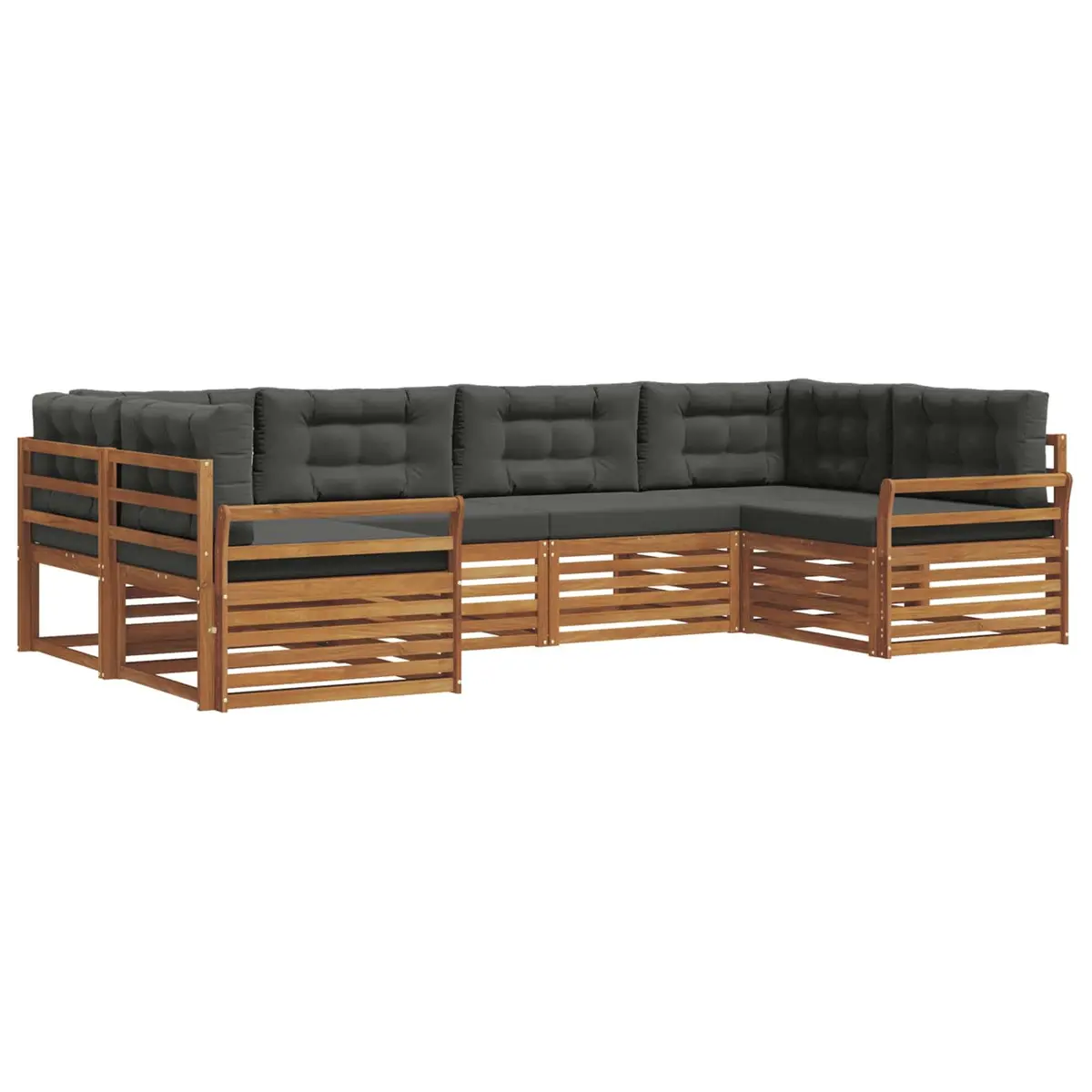 Outdoor Sofa Set Solid Acacia Wood 6 Piece Modular Natural Anthracite