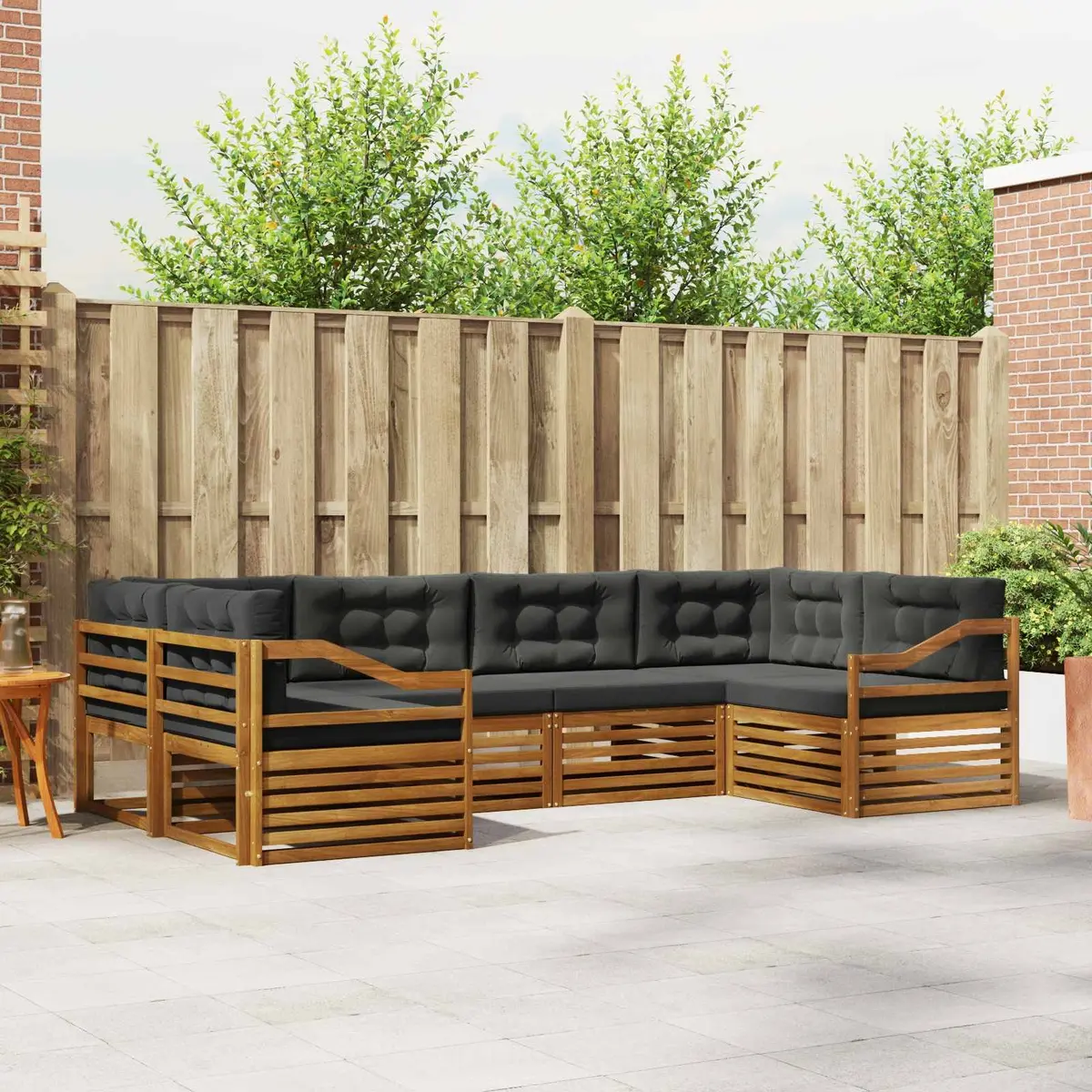 Outdoor Sofa Set Solid Acacia Wood 6 Pieces Natural Anthracite Modular