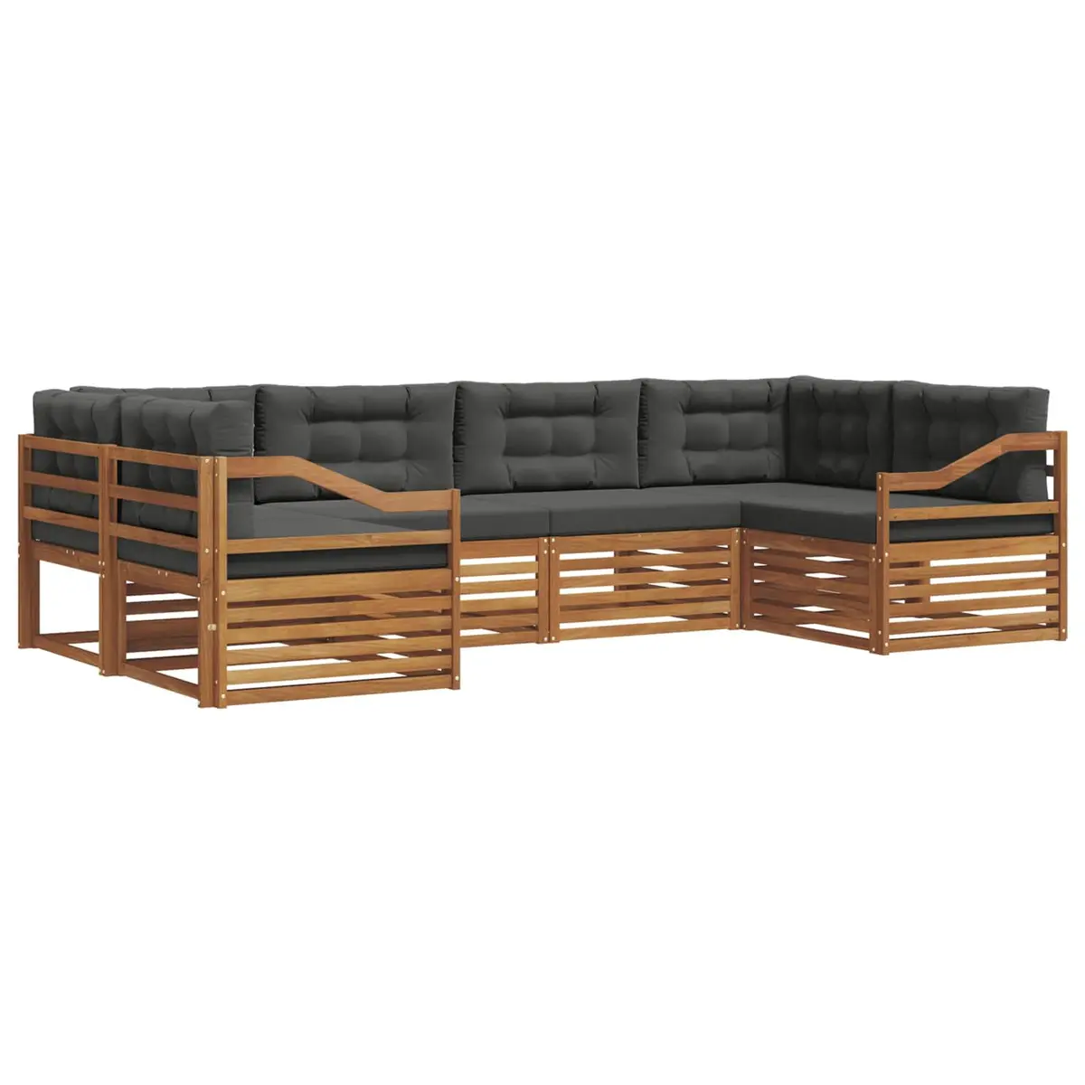 Outdoor Sofa Set Solid Acacia Wood 6 Pieces Natural Anthracite Modular
