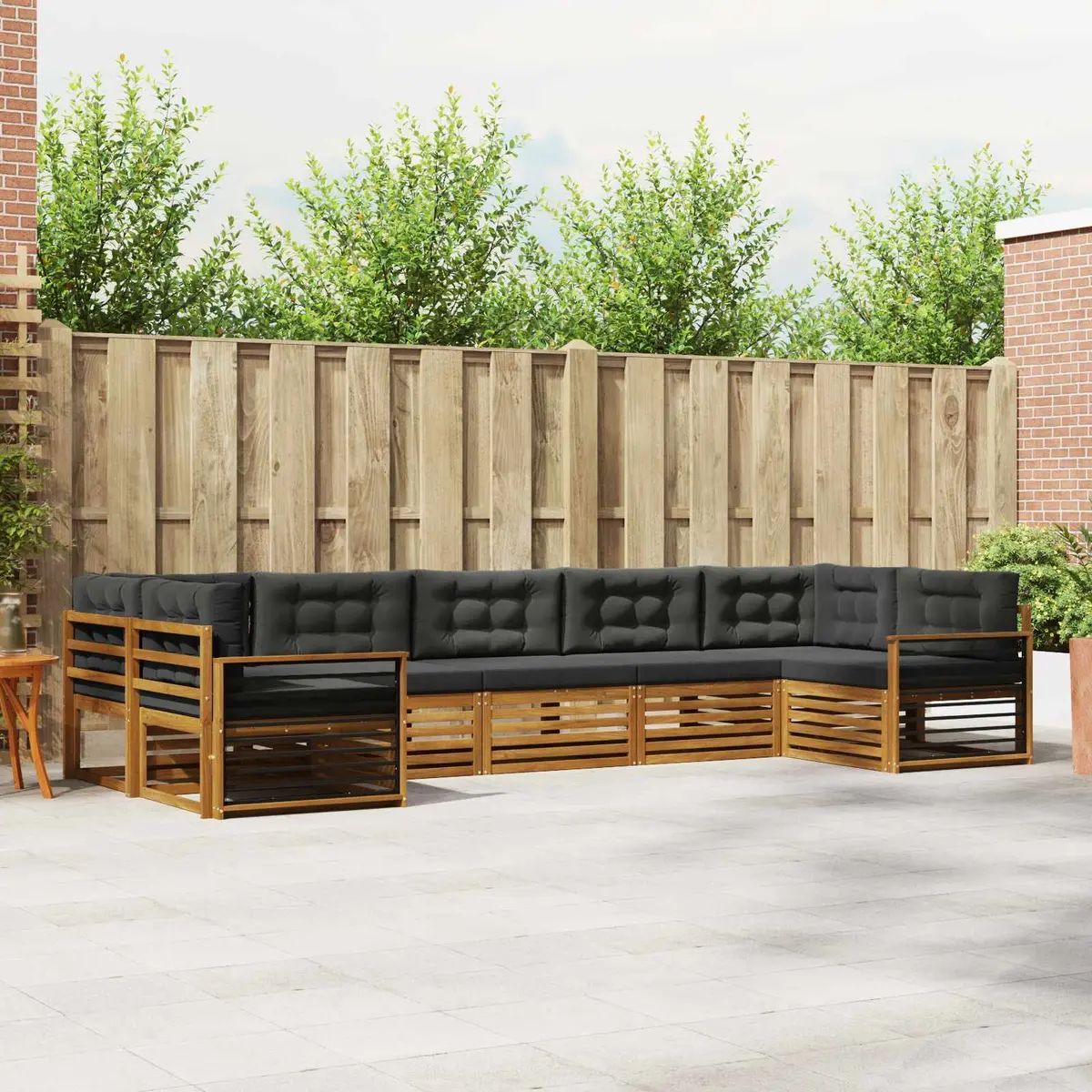 Outdoor Sectional Sofa Set Solid Acacia Wood 7 Pieces Natural and Anthracite