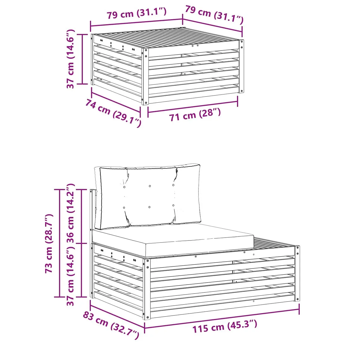 3-Piece Outdoor Sectional Sofa Set with Cushions