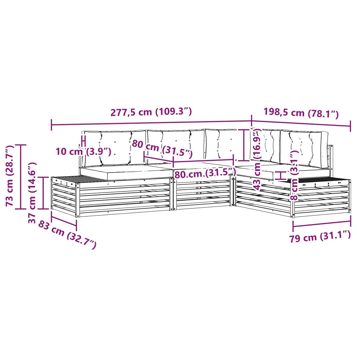 4-Piece Modular Outdoor Sofa Set with Cushions