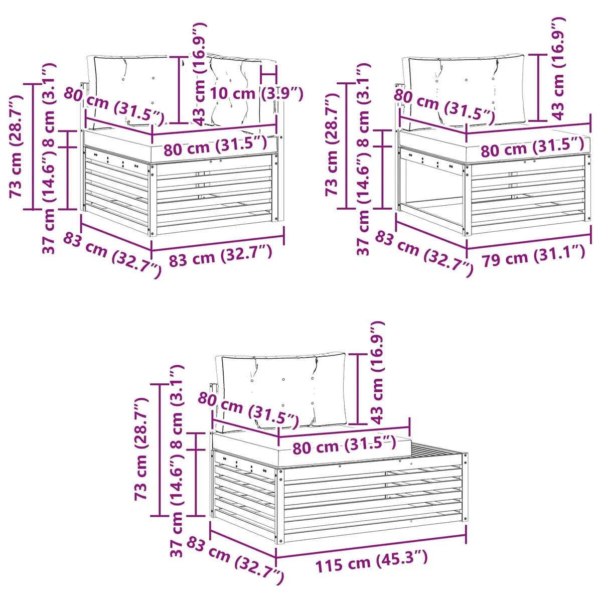 4-Piece Modular Outdoor Sofa Set with Cushions