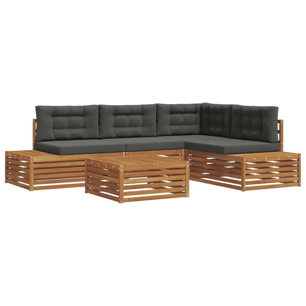 Outdoor Sectional Sofa Set Solid Acacia Wood 5 Piece Brown with Anthracite Cushions