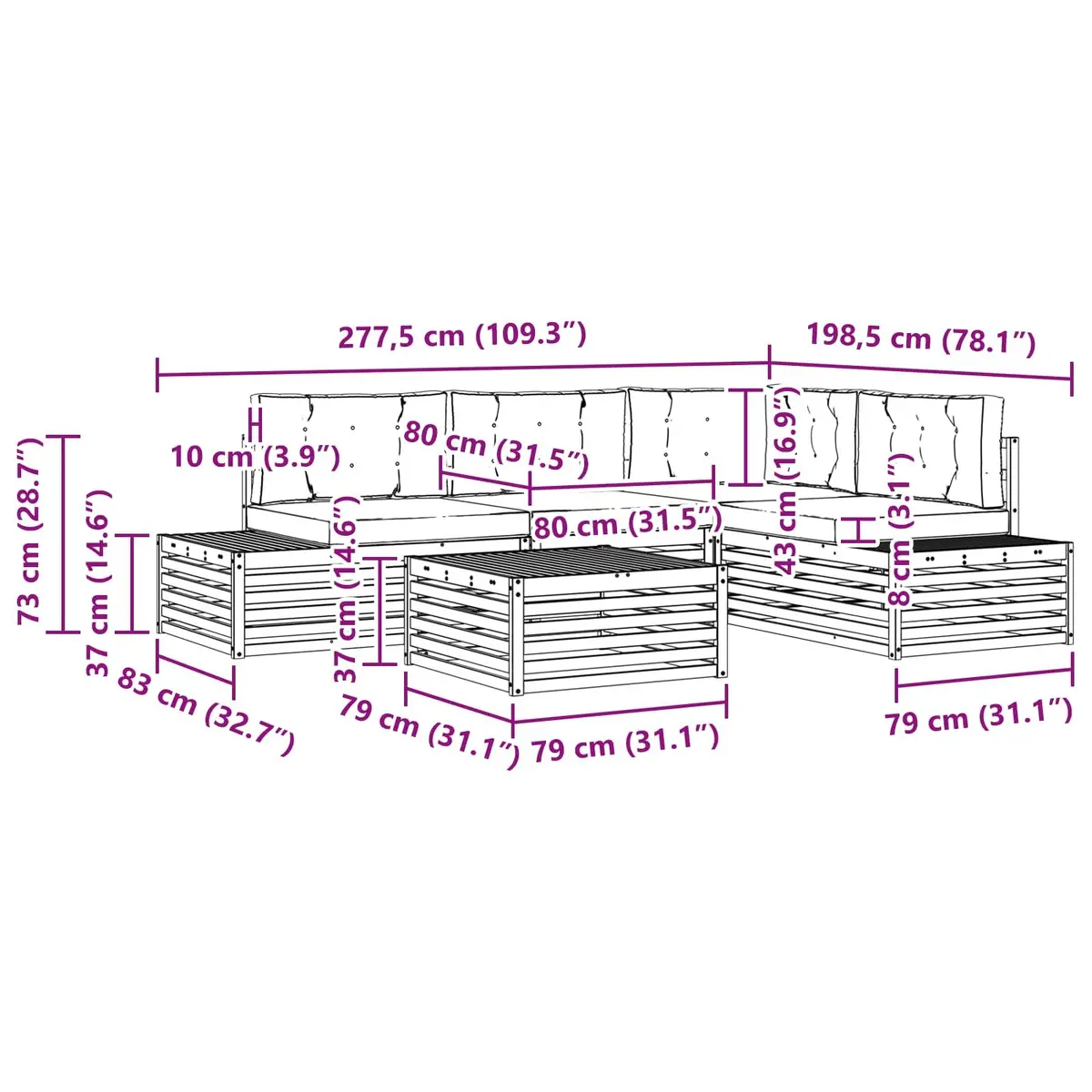 Outdoor Sectional Sofa Set Solid Acacia Wood 5 Piece Brown with Anthracite Cushions