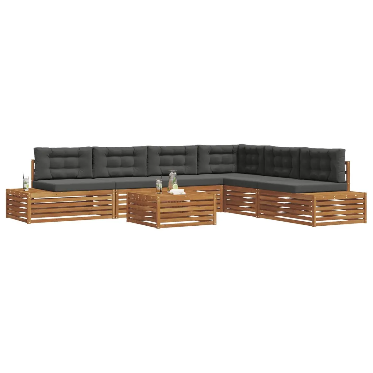 Outdoor Sofa Set Solid Acacia Wood 8 Piece Brown
