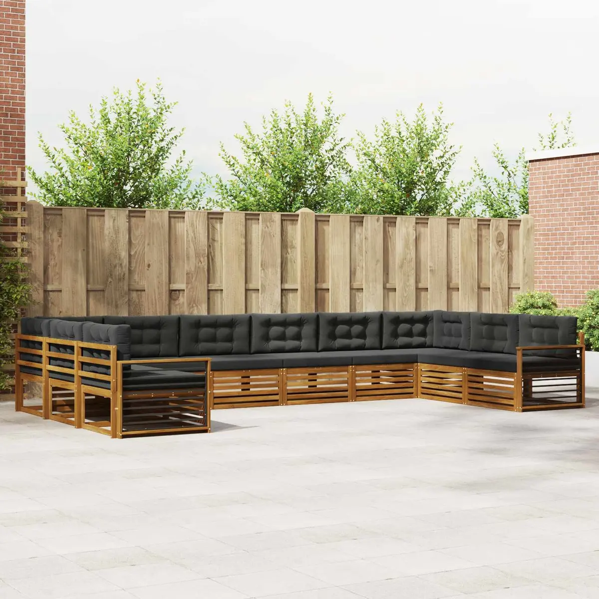 Outdoor Sofa Set Solid Acacia Wood Modular 11 Pieces Natural Anthracite