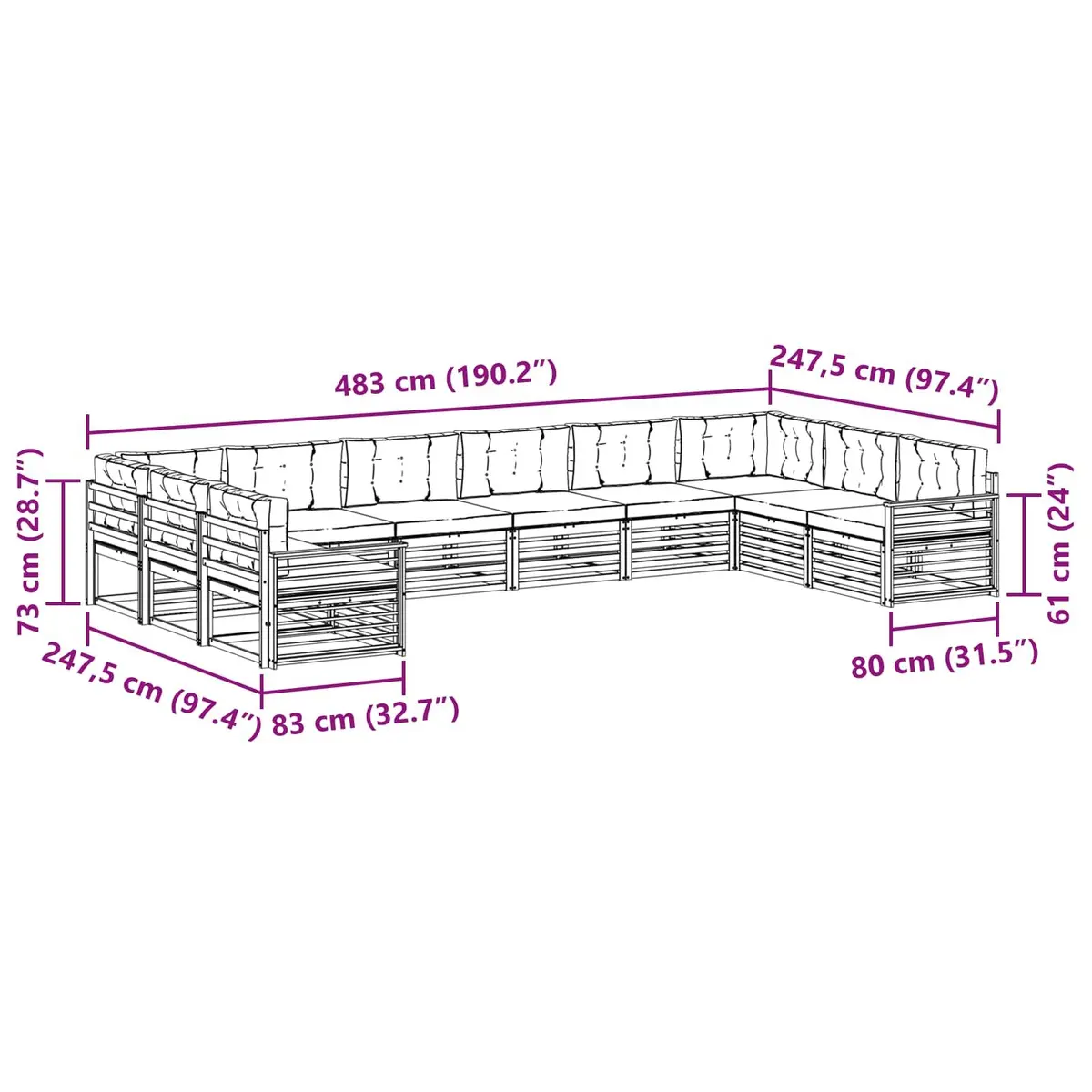 Outdoor Sofa Set Solid Acacia Wood Modular 11 Pieces Natural Anthracite