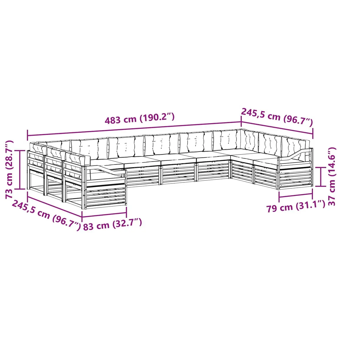 Outdoor Sofa Sets 10 pcs Garden Furniture Natural Anthracite Acacia Wood