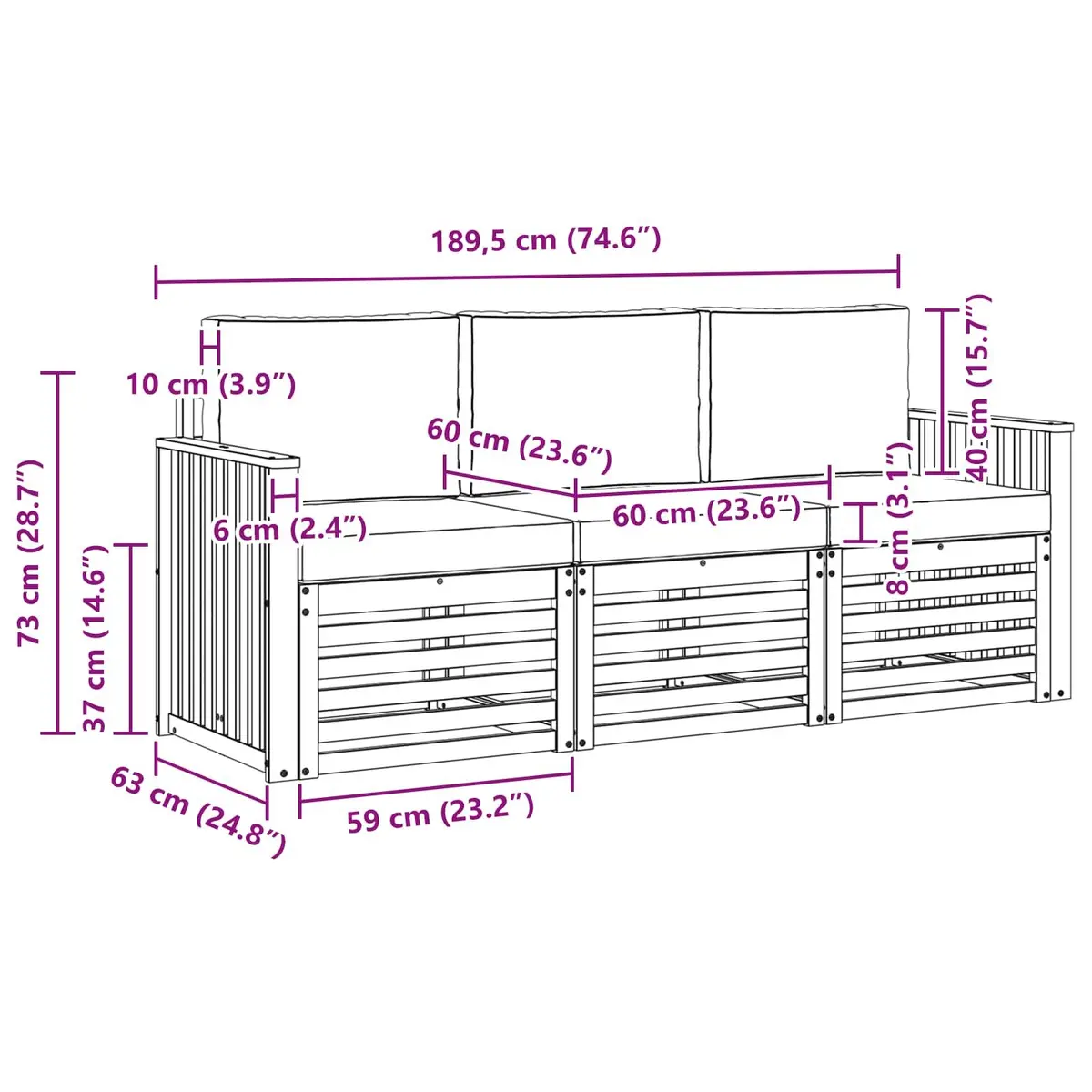 3-Piece Outdoor Sectional Sofa Set for Patio