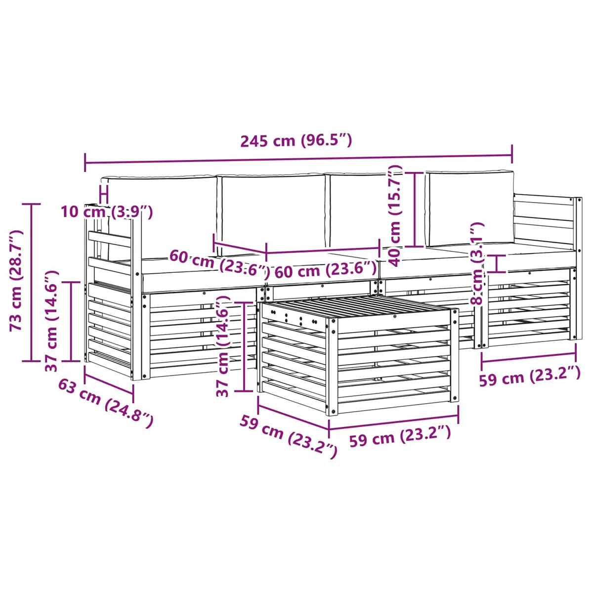 Outdoor Sofa Set 5 Piece Garden Furniture Natural Anthracite Wood Patio