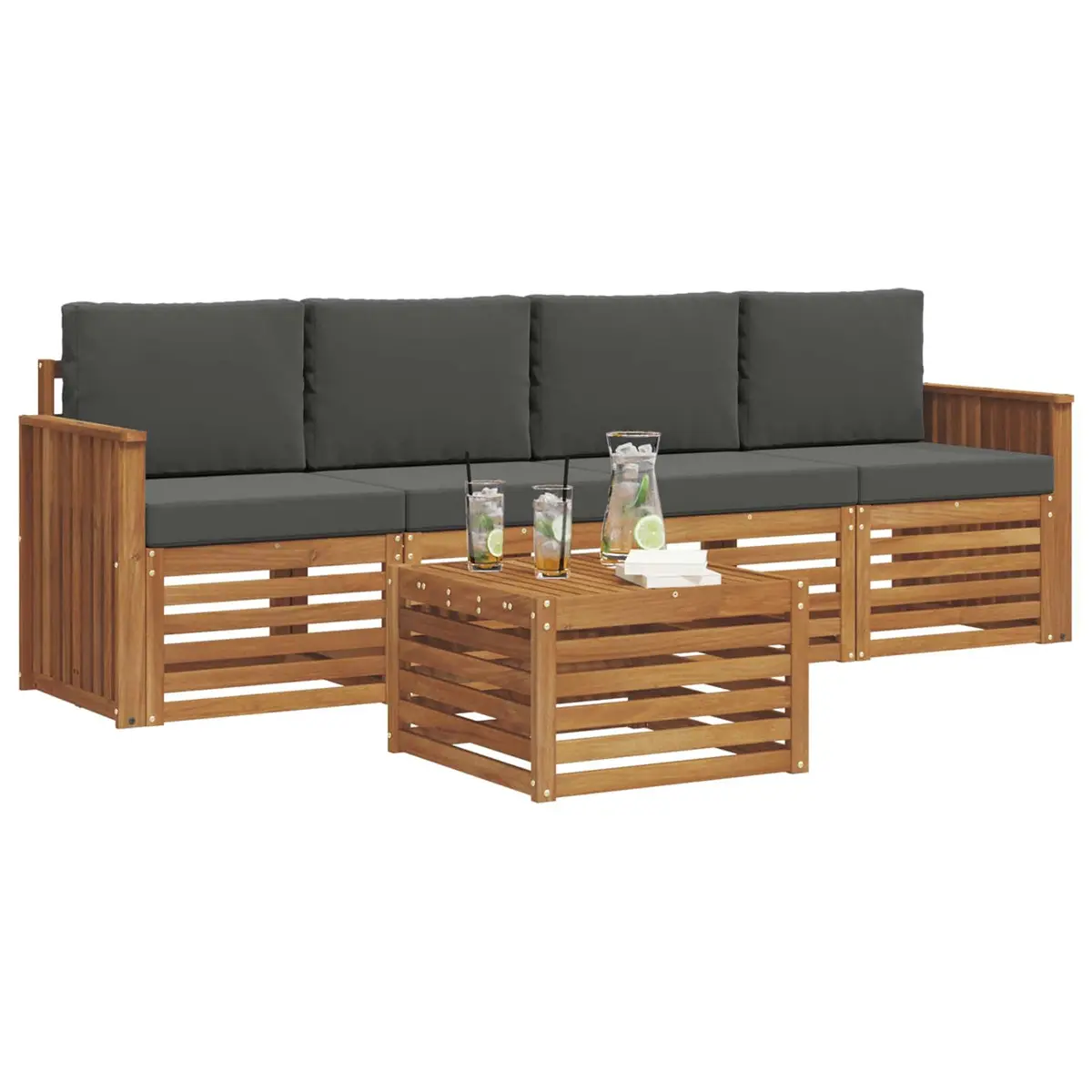 5-Piece Outdoor Sofa Set in Natural Anthracite