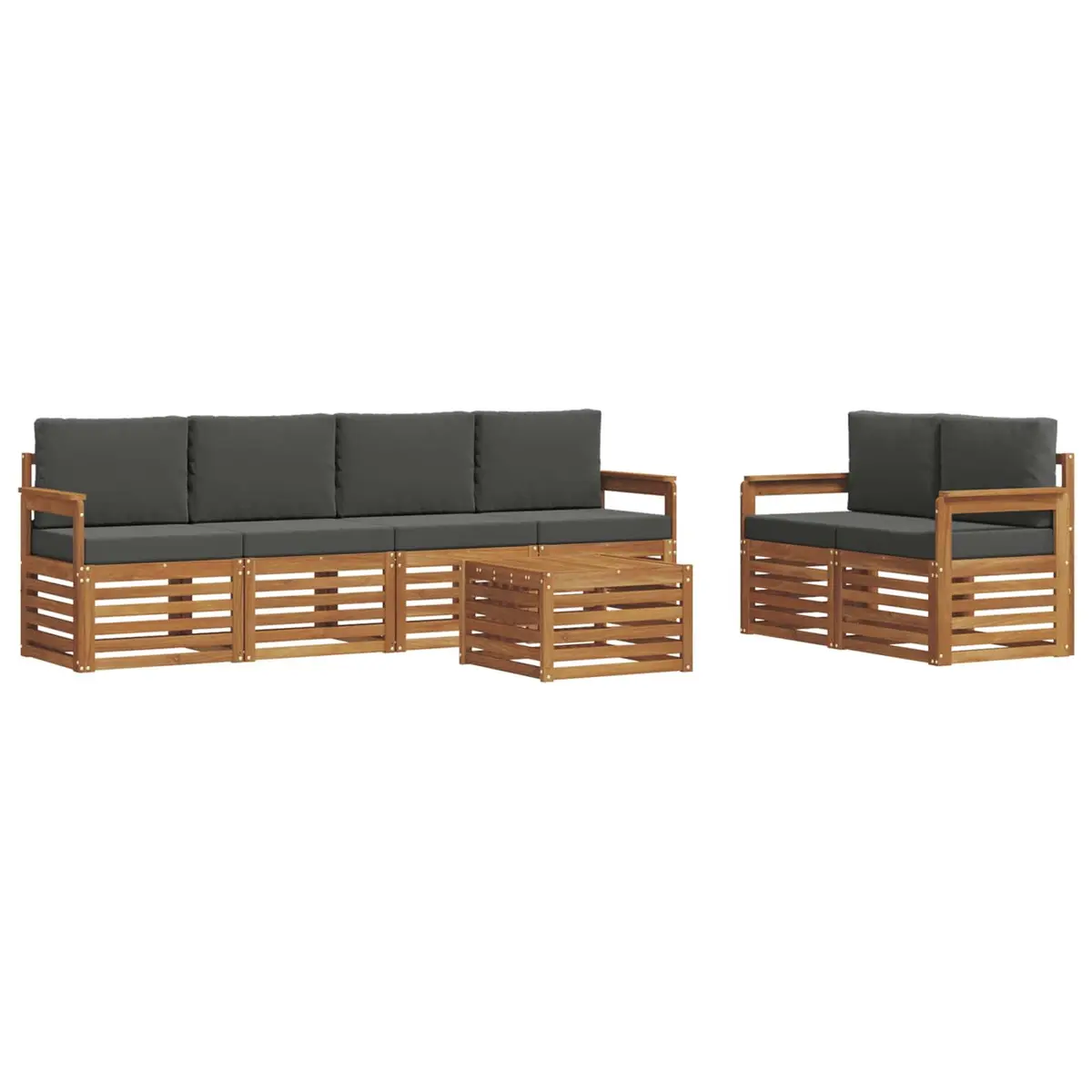 Outdoor Sofa Set Solid Acacia Wood 7 Pieces Natural Anthracite