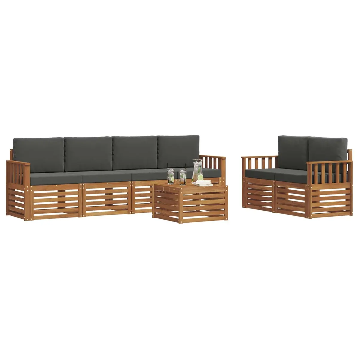 Outdoor Sofa Set Solid Acacia Wood 7 Piece Natural Anthracite