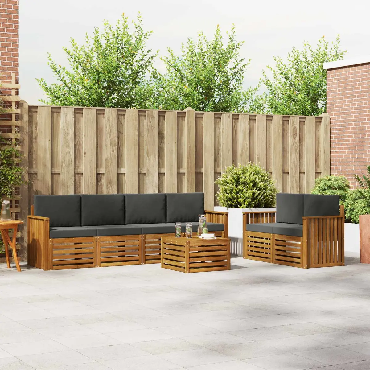 Outdoor Sofa Set Solid Acacia Wood 7 Piece Natural Anthracite