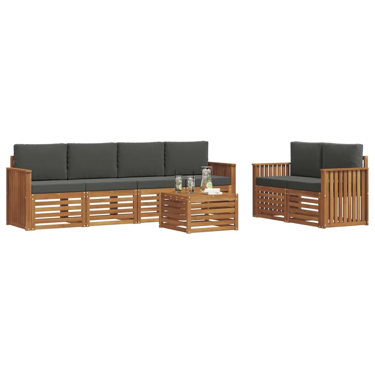 Outdoor Sofa Set Solid Acacia Wood 7 Piece Natural Anthracite