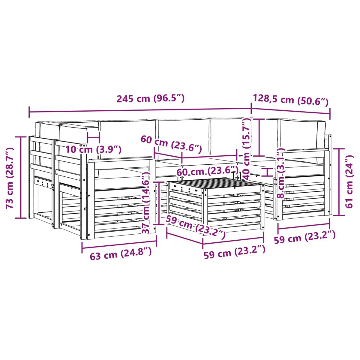 7-Piece Outdoor Sofa Set with Solid Acacia Wood