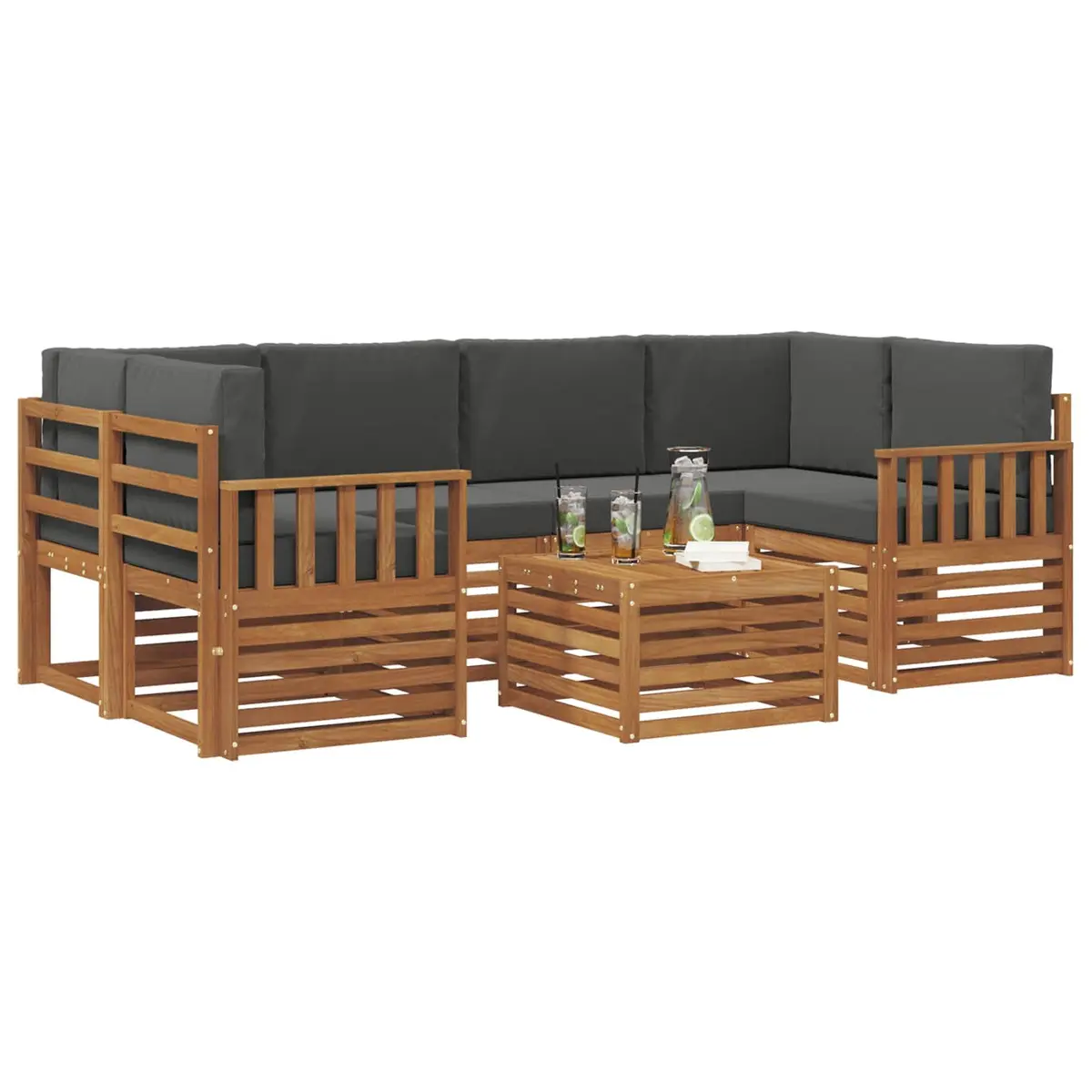 7 Piece Modular Outdoor Sofa Set in Natural Anthracite
