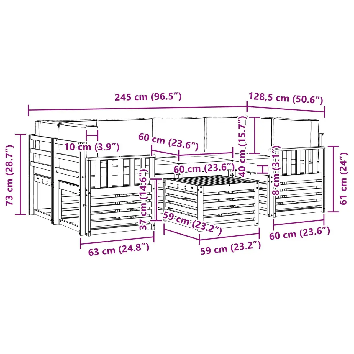 7 Piece Modular Outdoor Sofa Set in Natural Anthracite