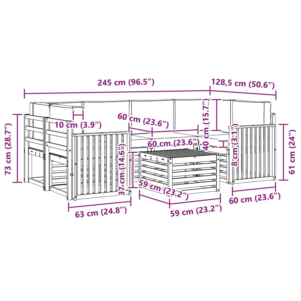 7-Piece Outdoor Sofa Set in Natural Anthracite