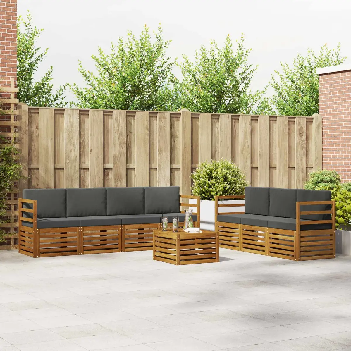 Outdoor Sofa Set Solid Acacia Wood 8 Piece Natural Anthracite