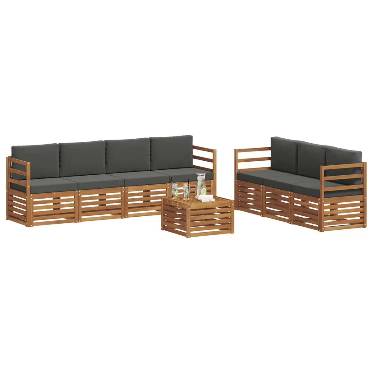 Outdoor Sofa Set Solid Acacia Wood 8 Piece Natural Anthracite
