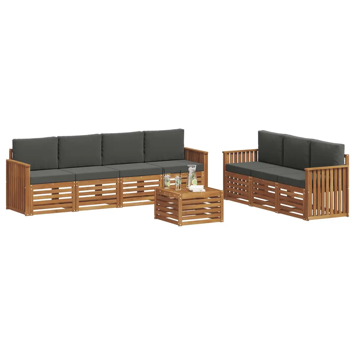 Outdoor Sofa Set 8 Pieces Garden Furniture Natural Anthracite Wood Modular
