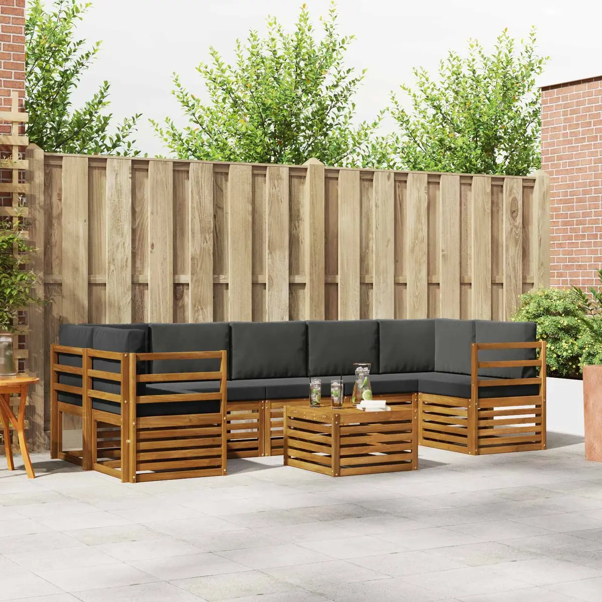 Outdoor Sofa Set Solid Acacia Wood 8 Piece Natural Anthracite Modern Lounge Patio