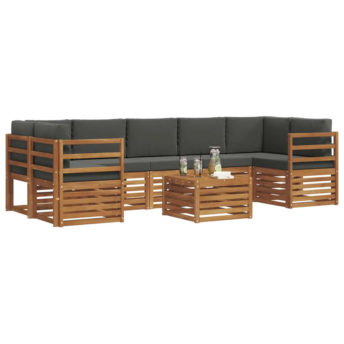 Outdoor Sofa Set Solid Acacia Wood 8 Piece Natural Anthracite Modern Lounge Patio