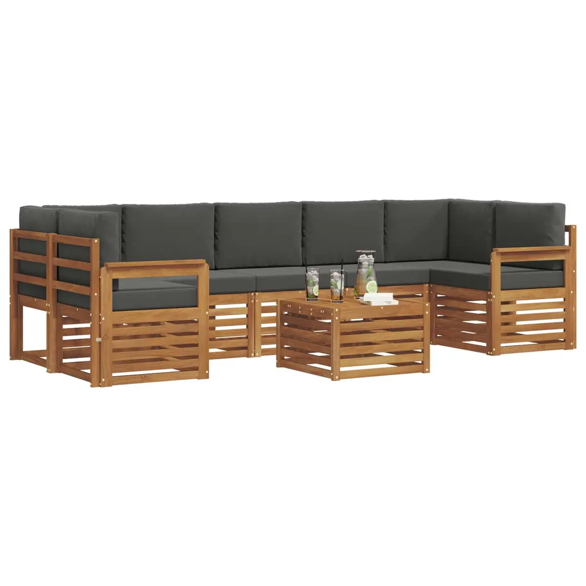8 Piece Modular Outdoor Sofa Set Natural Anthracite Wood