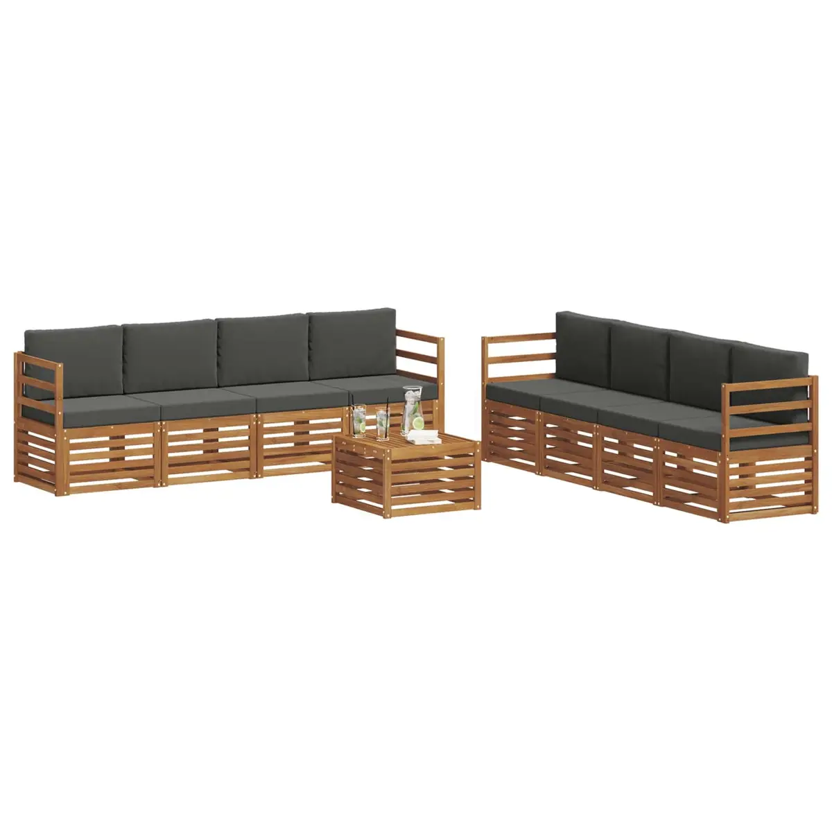 Outdoor Sofa Set Solid Acacia Wood 9 Piece Brown