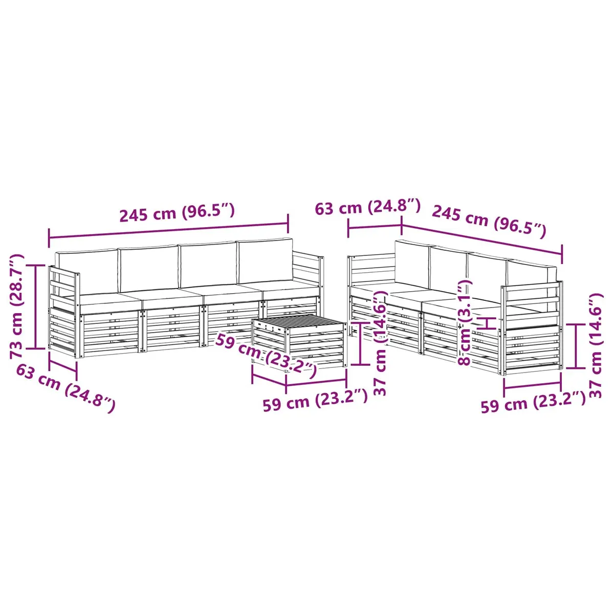 Outdoor Sofa Set Solid Acacia Wood 9 Piece Brown