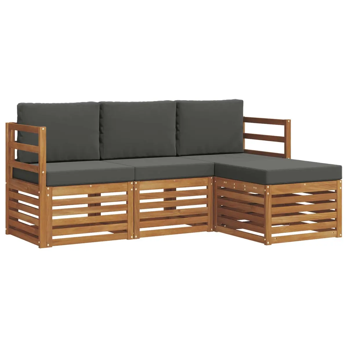 Outdoor Sofa Set Solid Acacia Wood Modular 4 Piece Natural Anthracite Cushion