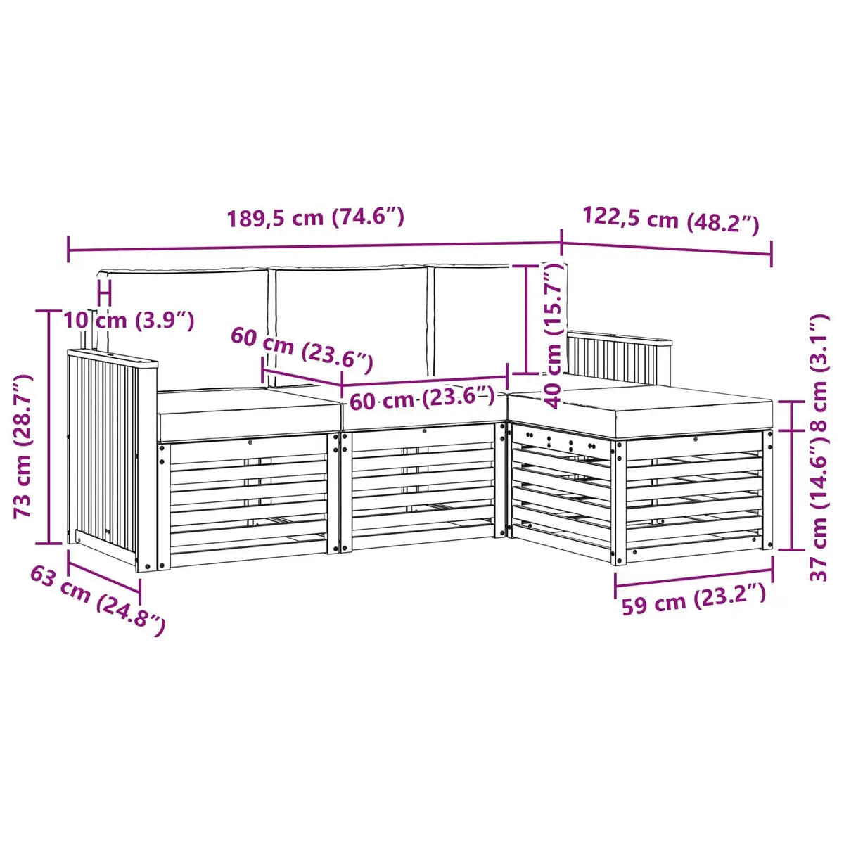 4-Piece Outdoor Sofa Set in Natural Anthracite