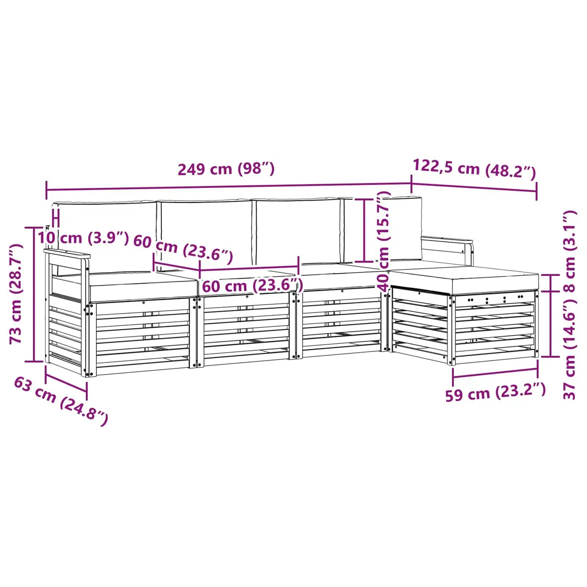 5-Piece Modular Outdoor Sofa Set for Patios