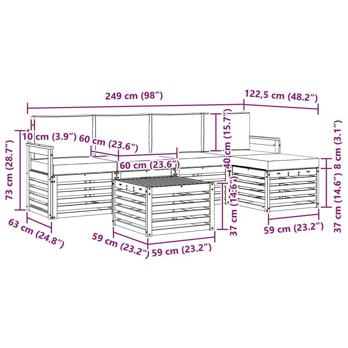 6-Piece Modular Outdoor Sofa Set with Cushions