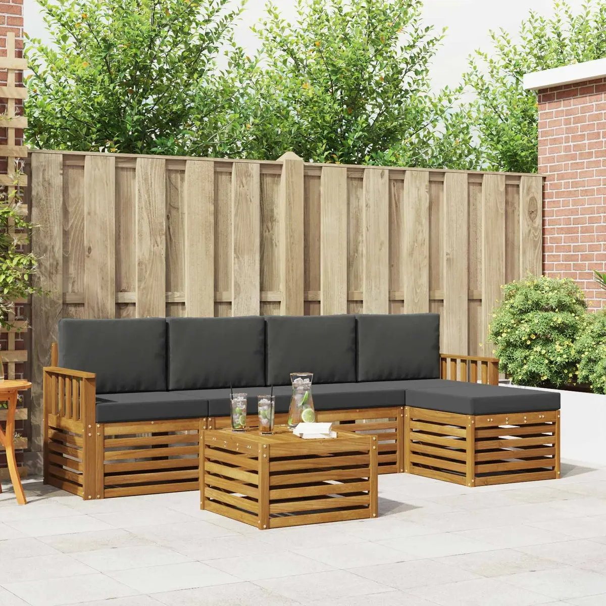 6 Piece Acacia Wood Outdoor Sofa Set