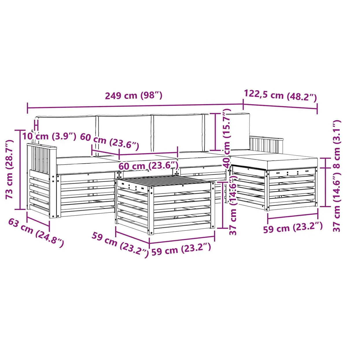 6 Piece Acacia Wood Outdoor Sofa Set