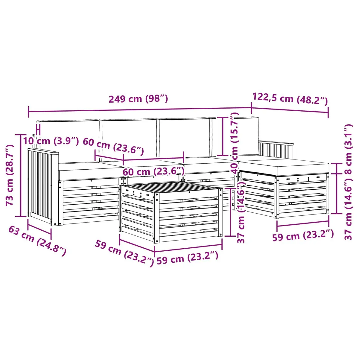 6-Piece Outdoor Sofa Set with Cushions