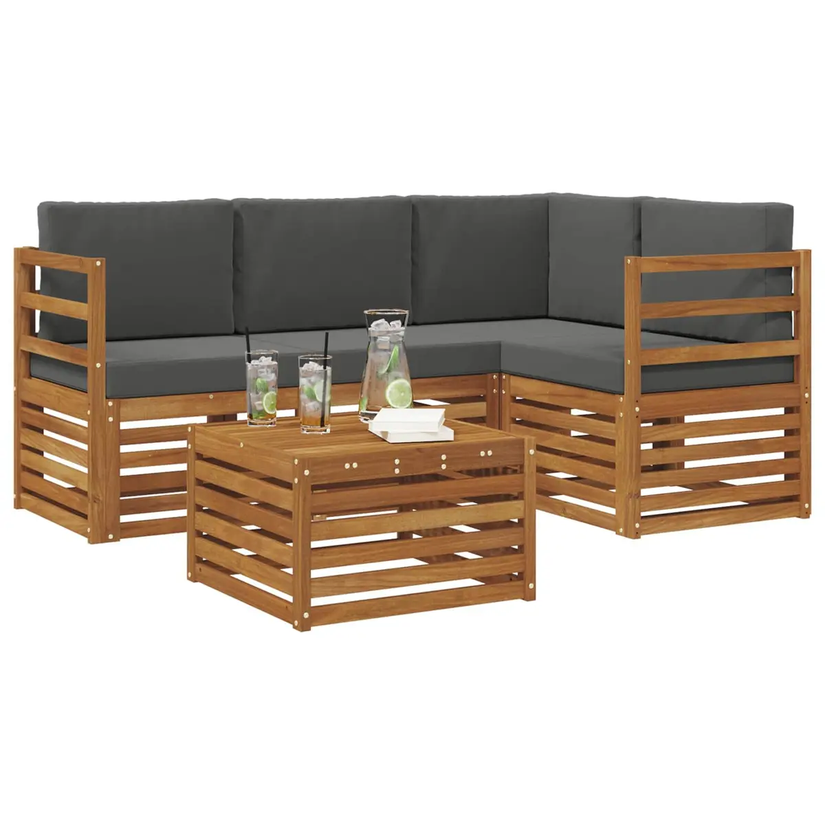 Outdoor Sectional Sofa Set 5 Pieces Modular Garden Patio Furniture Natural