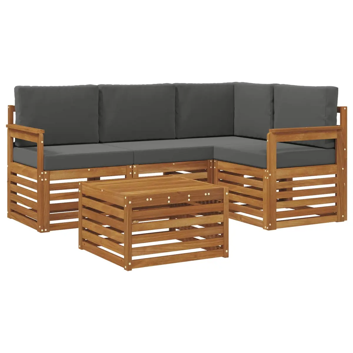 Outdoor Sectional Sofa Set Solid Acacia Wood 5 Pieces Natural Anthracite