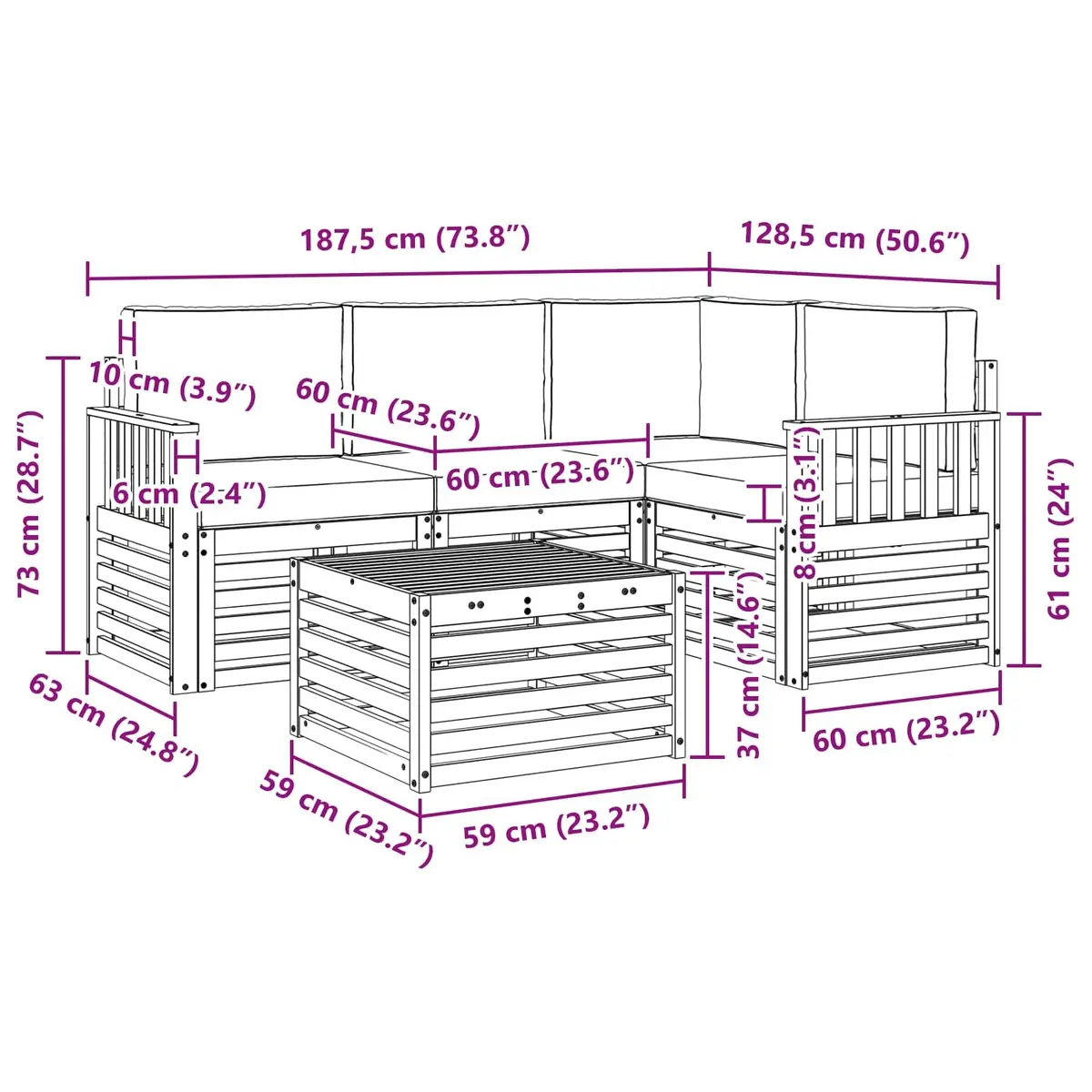 5-Piece Modular Outdoor Sectional Sofa Set in Natural