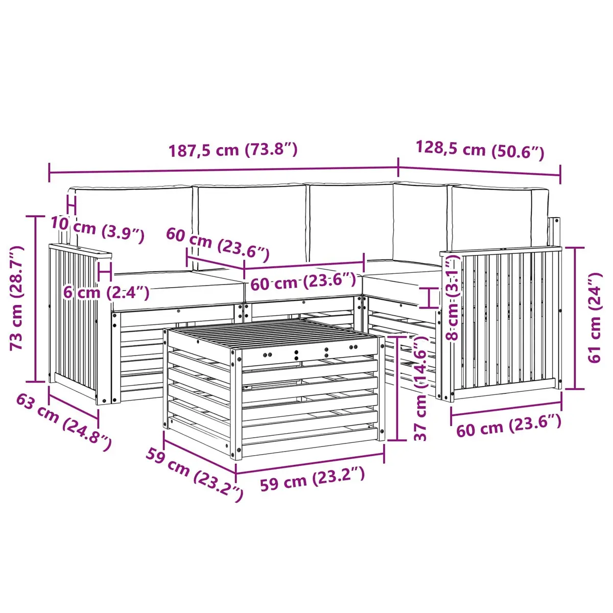 5-Piece Modular Outdoor Sectional Sofa Set with Cushions