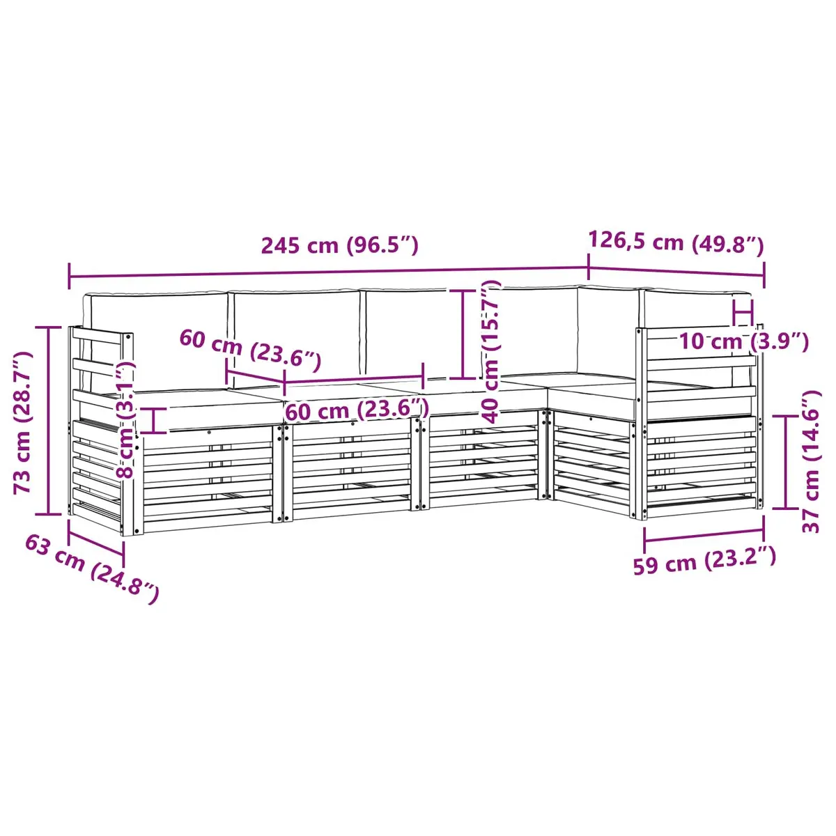 5 Piece Modular Sectional Sofa Set for Outdoors