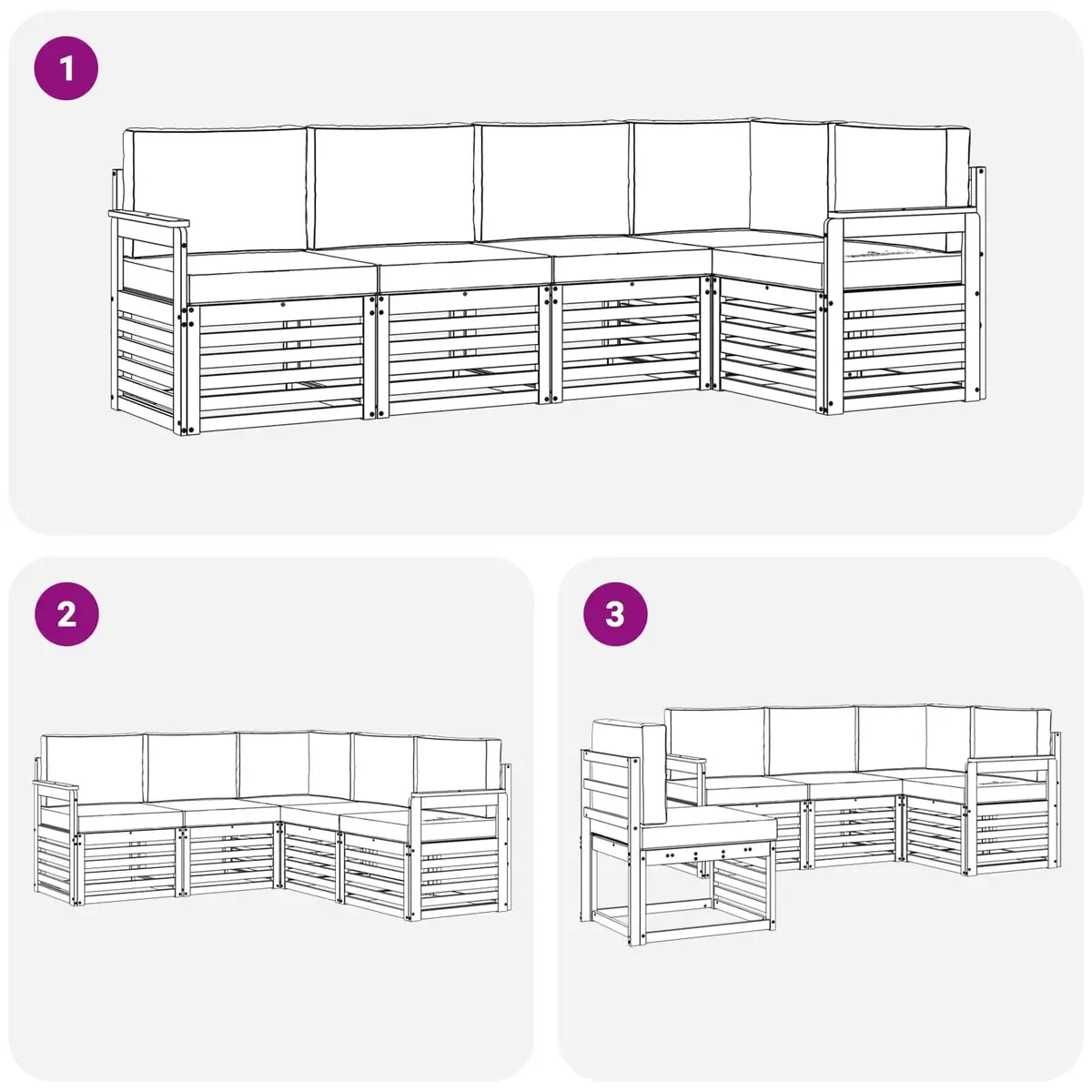 5-Piece Outdoor Sectional Sofa Set in Anthracite