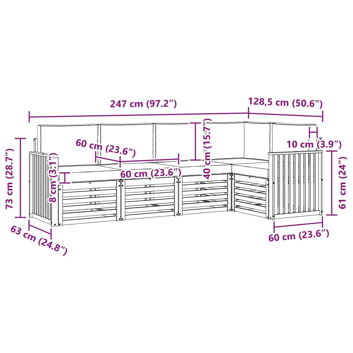 5-Piece Modular Sectional Sofa Set for Outdoor Use
